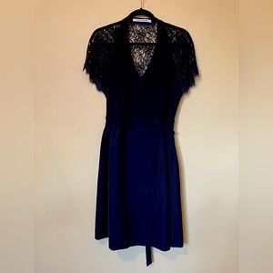 Diane von Furstenberg black wrap dress with lace detail size 10
